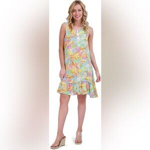 Stella Parker Women's Ruffle Hem Tassel Dress in Blue Lime - Size M